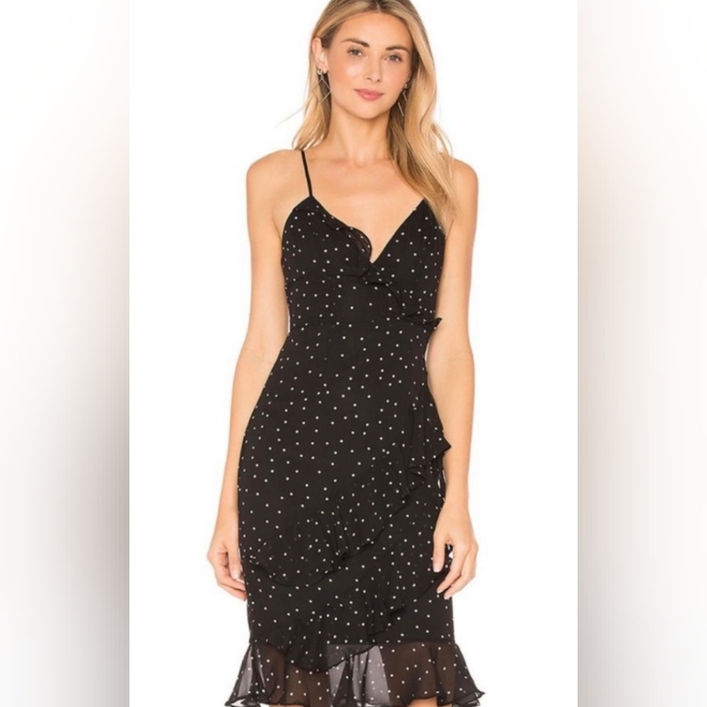Majorelle black and white polka dot ruffle dress spaghetti straps size small